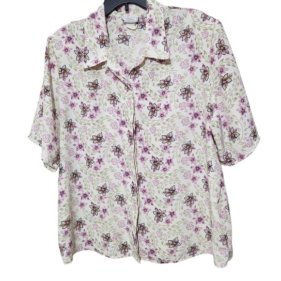 Classic Collection Shirt 1X White Floral Hidden Buttons Lightweight - Picture 1 of 12